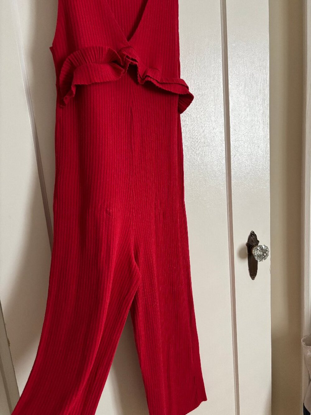 Zara Red Ribbed Jumpsuit with Ruffles - Picture 5 of 8